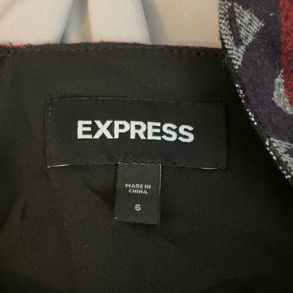 Express Skirt Womens Sz 6 Gray Red Aztec Southwest Wrap Front Tweed Mini Stretch - Picture 6 of 10